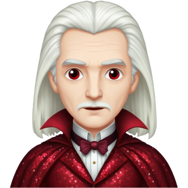 Count Dracula from Universal Monsters with long white hair, dark red sequin outfit emoji