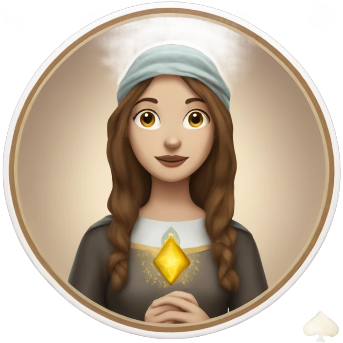 a white girl with brown hair playing tarot card emoji