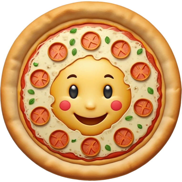 a whole pizza with a cute smile emoji