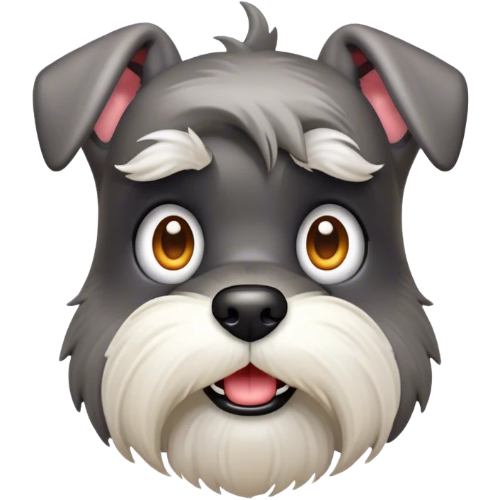 Cinematic Comical Miniature Schnauzer Portrait Emoji, Head tilted dramatically with a comically shocked expression and large, animated eyes, featuring a sharply defined salt-and-pepper fur with exaggerated, humorous eyebrows, simplified yet hilariously detailed, glowing with a bold, playful radiance, high shine, exuding a spirited and cheeky charm, styled with a soft glowing outline, capturing the essence of a Miniature Schnauzer that appears ready to dash into a burst of comic energy! emoji