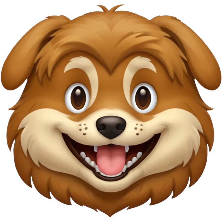 Dog with big smiling mouth but no teeth. Base the image off of the character "DogDay" emoji