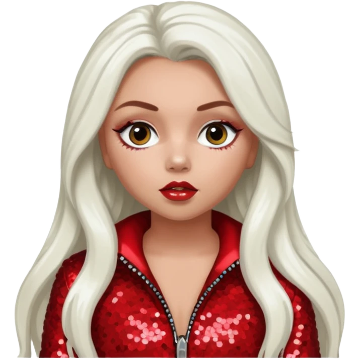 Jesy Nelson from Little Mix with long white hair, red sequin outfit emoji