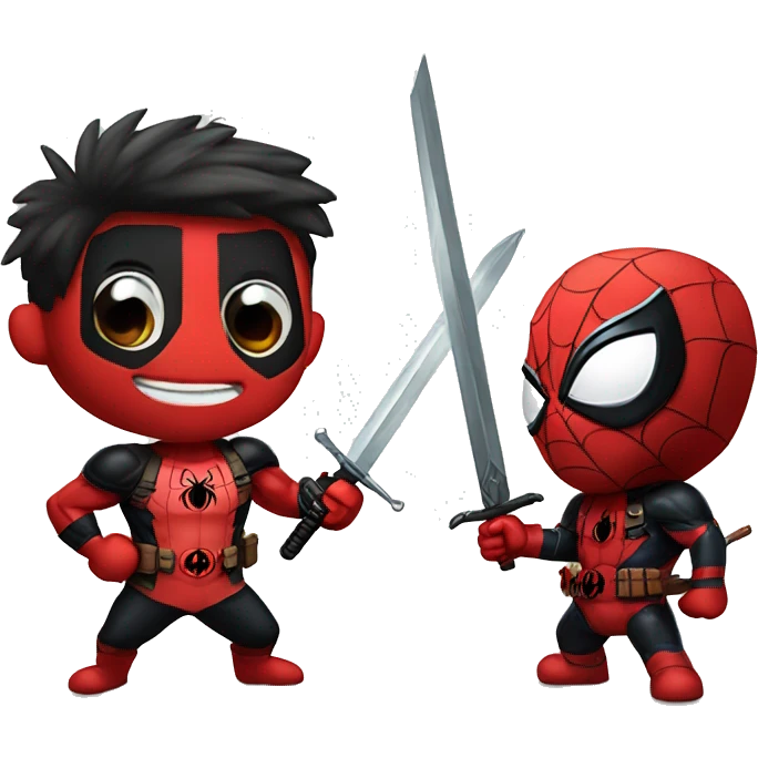 Spider-man with a brave sword playing with Deadpool  emoji