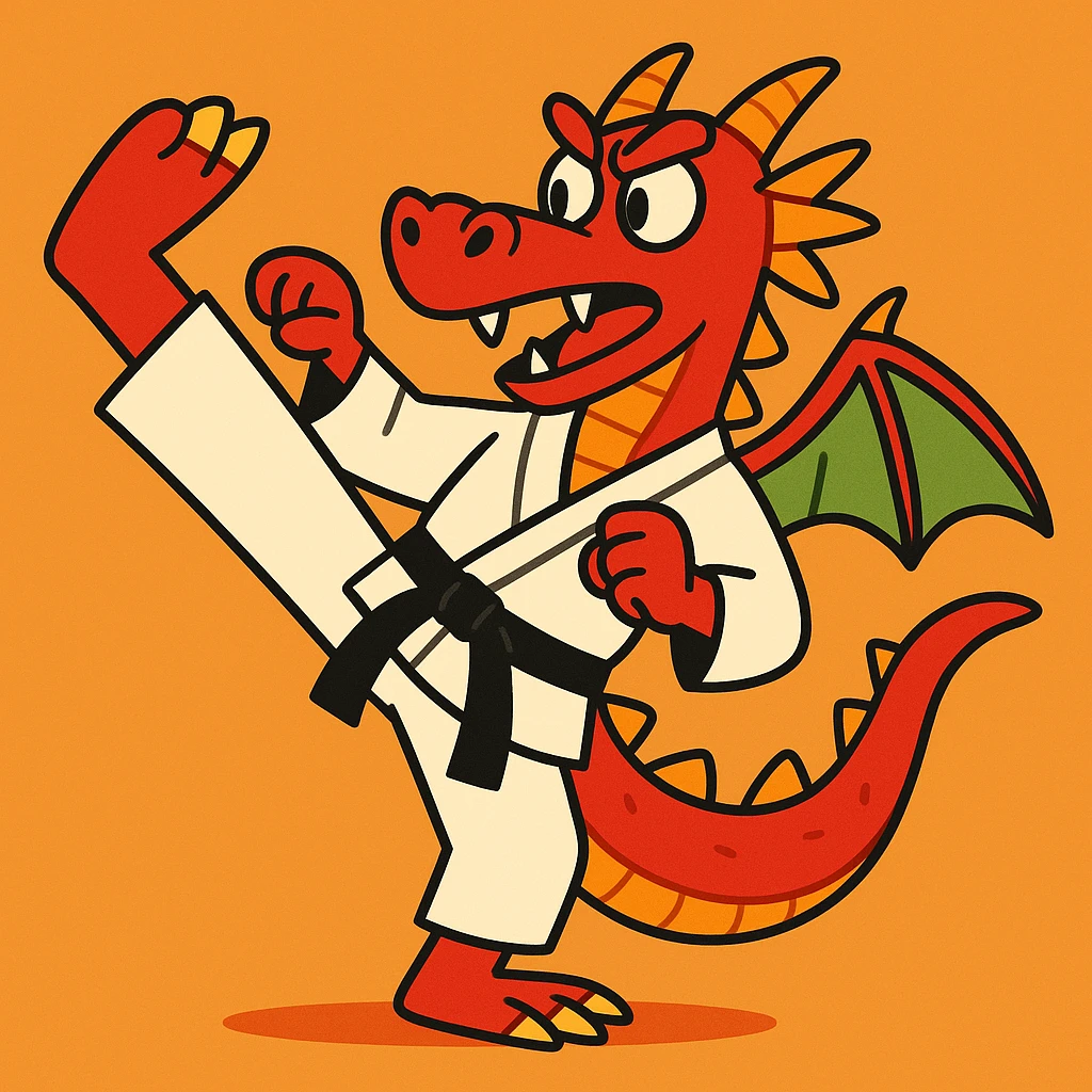a dragon practicing karate, vibrant cartoon style emoji