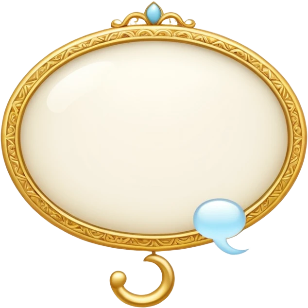 A white thought bubble with elegant golden details and accents emoji