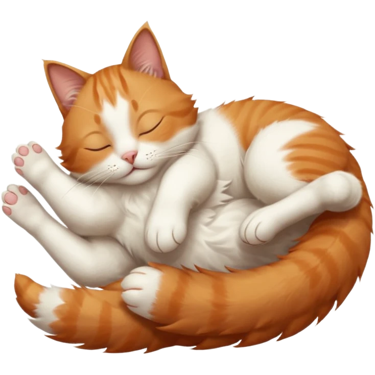 ginger and white small cat eyes closed lying down upside down with paws stretched out in different directions emoji