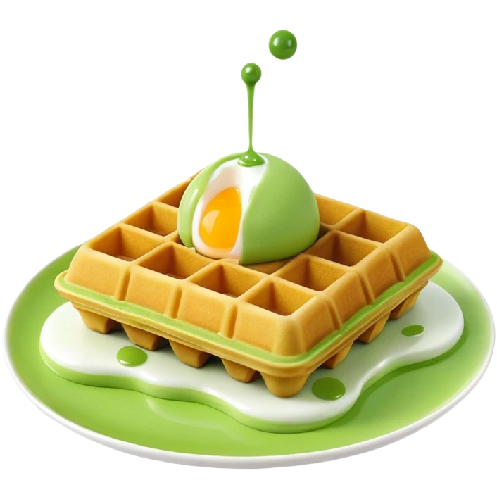 3D rendered hyper-realistic matcha green tea Hong Kong egg waffle with vibrant green color, detailed bubble texture, glossy candy-like surface, playful presentation, soft lighting emoji