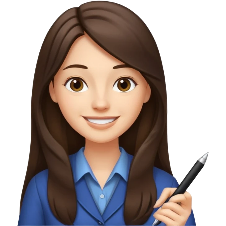 웃는 얼굴로 이메일 쓰는 브루넷 긴머리 여자 emoji