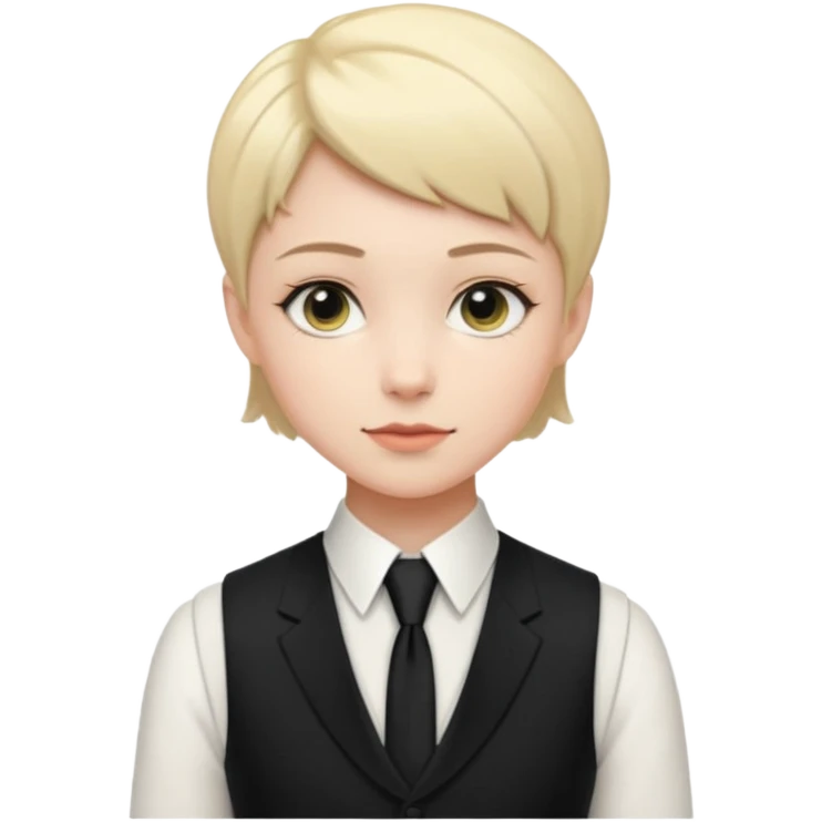 pale girl who has very short hair, formal wear with black tie and a vest emoji
