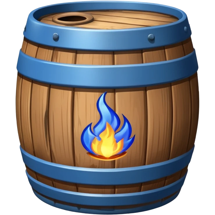 generate a realistic rust-free metal barrel with blue fire on it emoji
