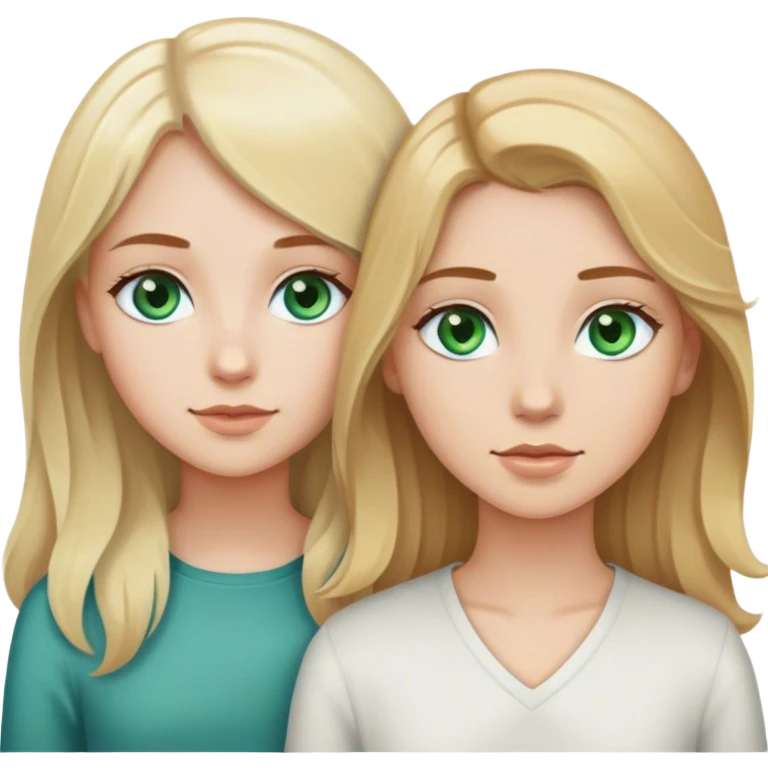 two girls one with blue eyes and blonde straight hair and the other one with green eyes and brown wavy hair emoji