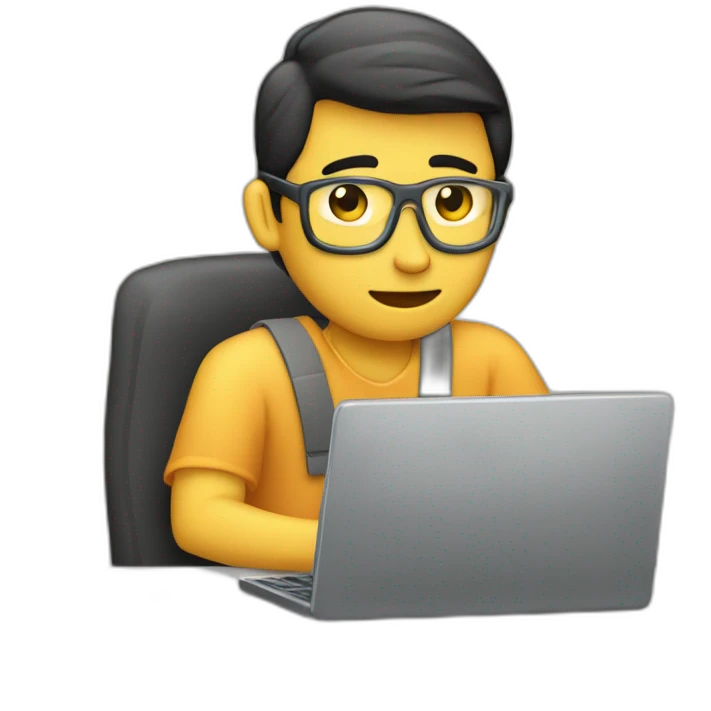 un chico en sentado en la computadora editando la compu se tiene que ver emoji