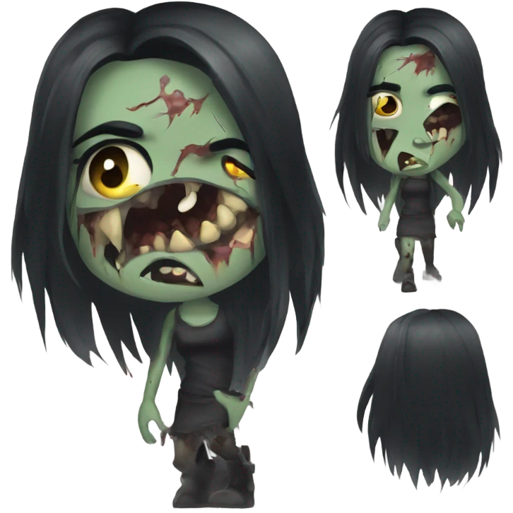 girl zombie with black long hair with teeth and serious face  emoji