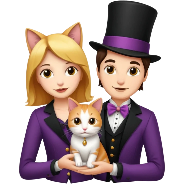 magician couple and their pet cat emoji