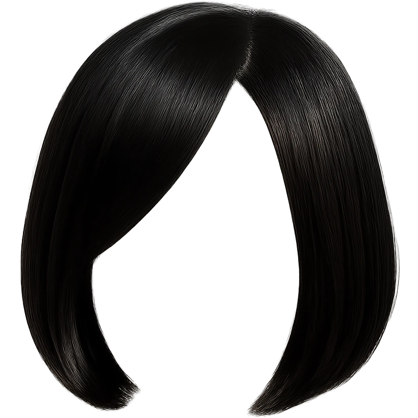 Make the background transparent and keep only the short black bob wig visible. Export the image as PNG format. The style should be clean and clear to highlight the wig. emoji