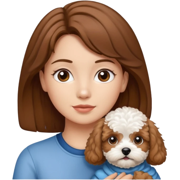 Girl with brown hear with son and maltipoo dog emoji