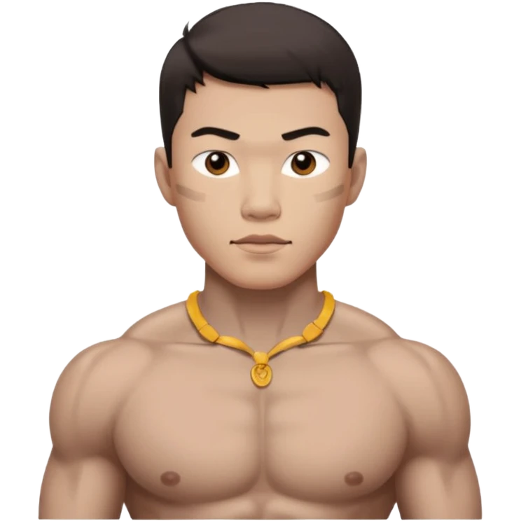 A standing buff shirtless asian guy with a really square jawline emoji