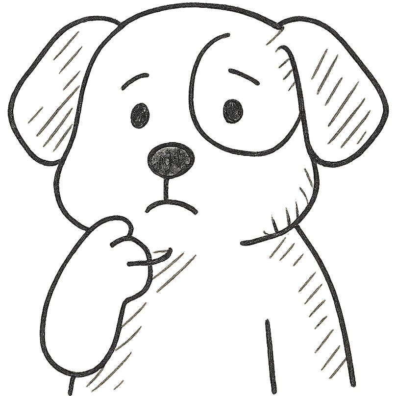 cute brown and white dog with a thinking face emoji