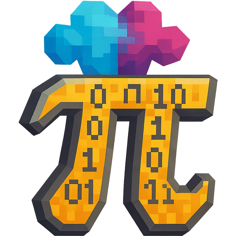 a custom emoji that combines the π (pi) math symbol, binary code, and a magical cloud or digital mist emerging from it. emoji
