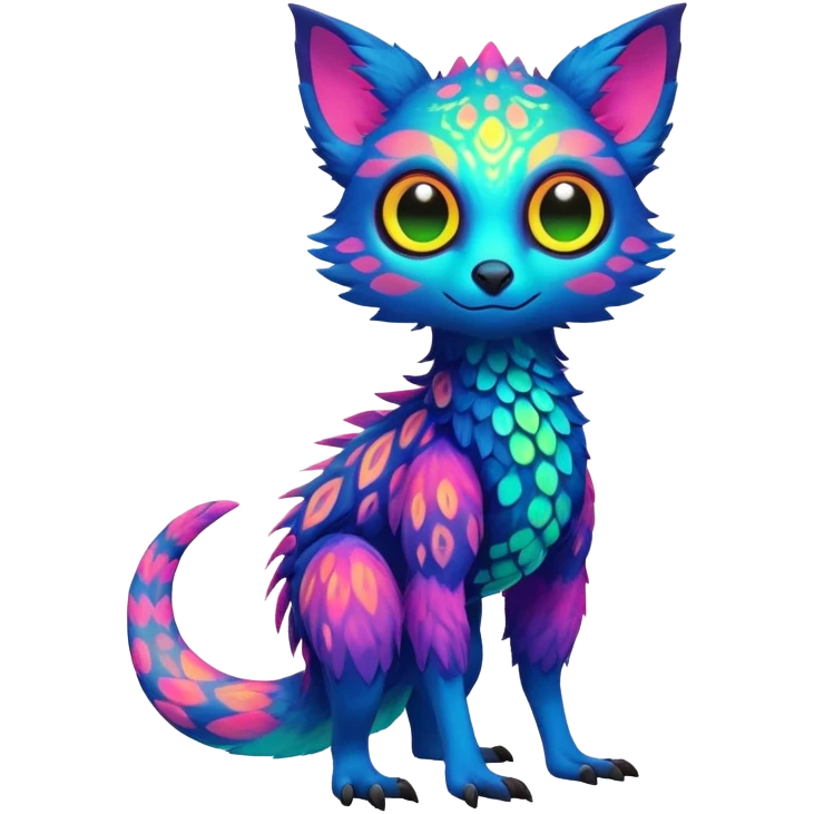 Tropical exotic lush warm-colored neon-colored Fakémon-Trico-creature (full body) emoji
