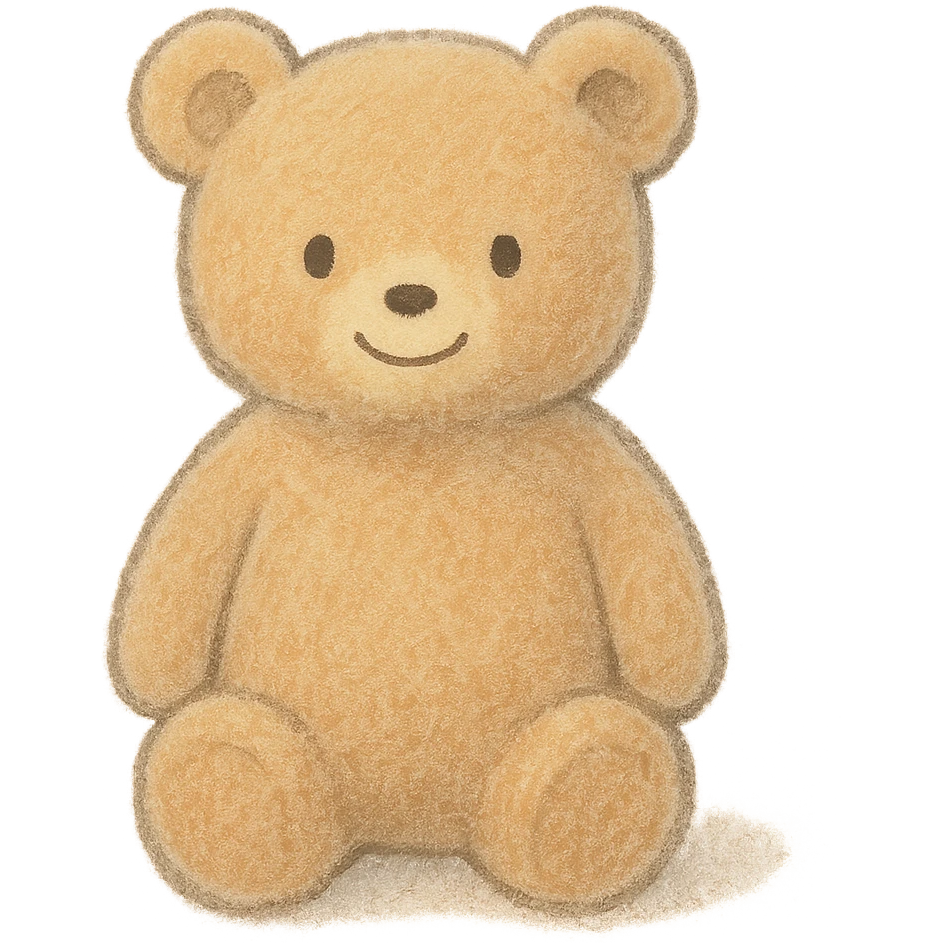 simple soft pastel teddy bear silhouette, Japanese hand-drawn, full object, transparent background, with a gentle smile emoji