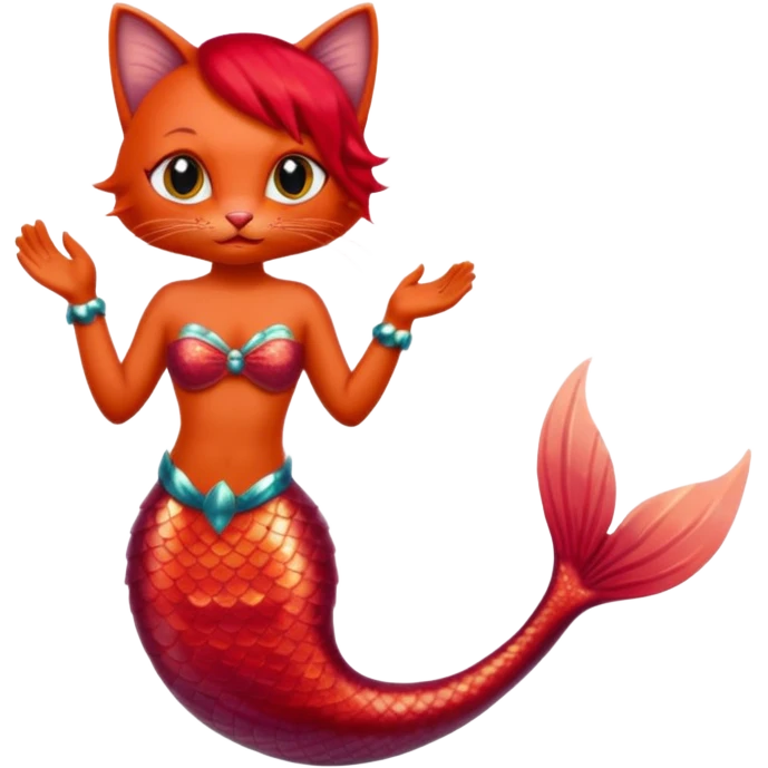 cat mermaid red hi emoji