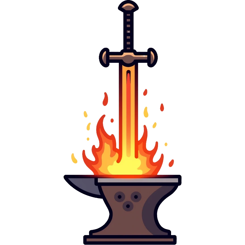 medieval sword being forged, glowing metal on anvil emoji