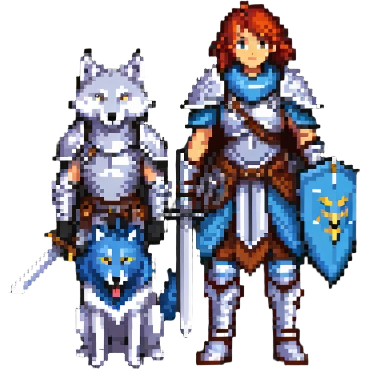 retro fantasy warrior with wolf companion emoji