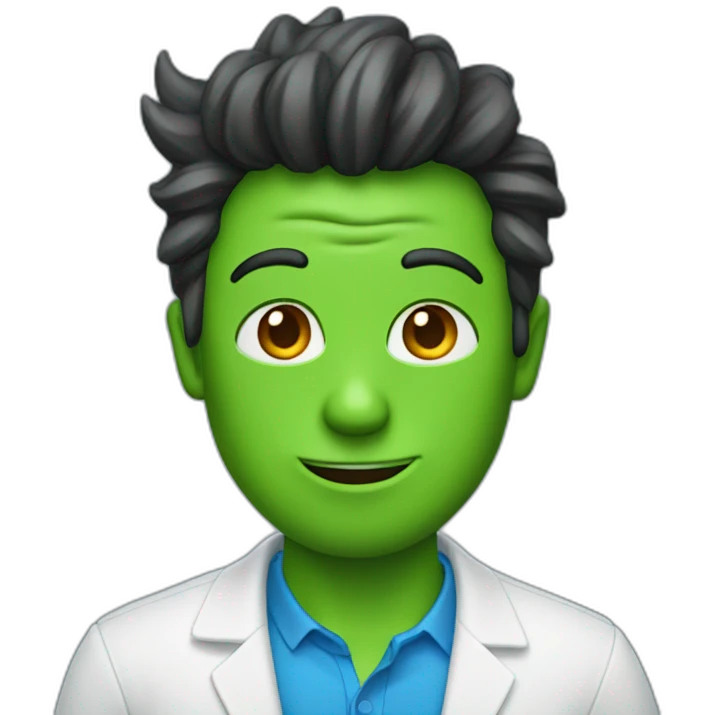Green guy with devil horns blue shirt and white pants emoji