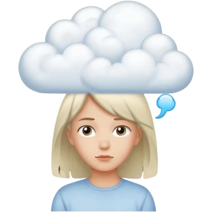 девочка думающая с облаком рядом с головой на белом фоне emoji