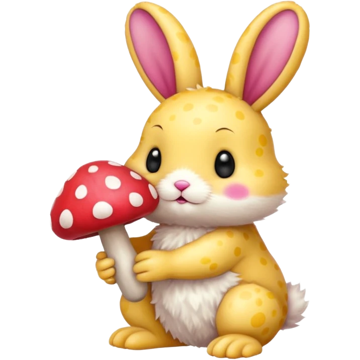 Pink and yellow Bunny holding a mushroom  emoji