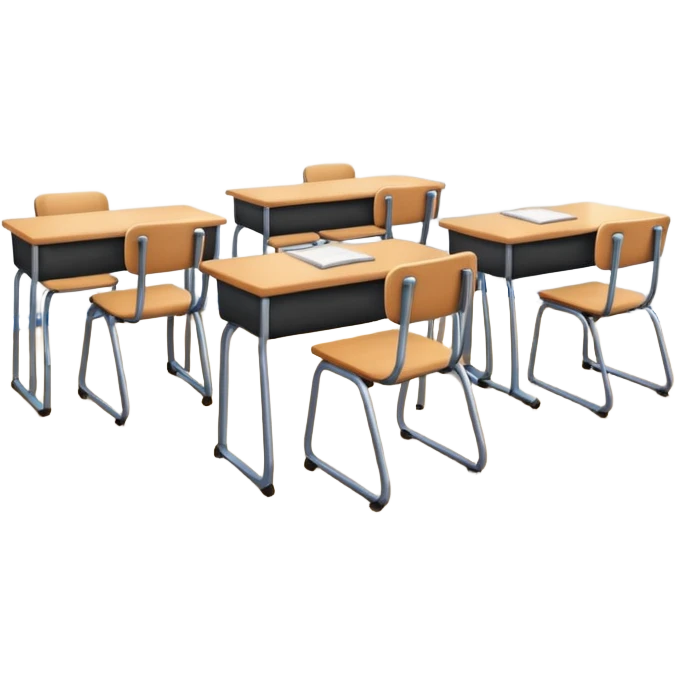 classroom interior with desks and chairs, blackboard, windows, bright and cheerful atmosphere emoji