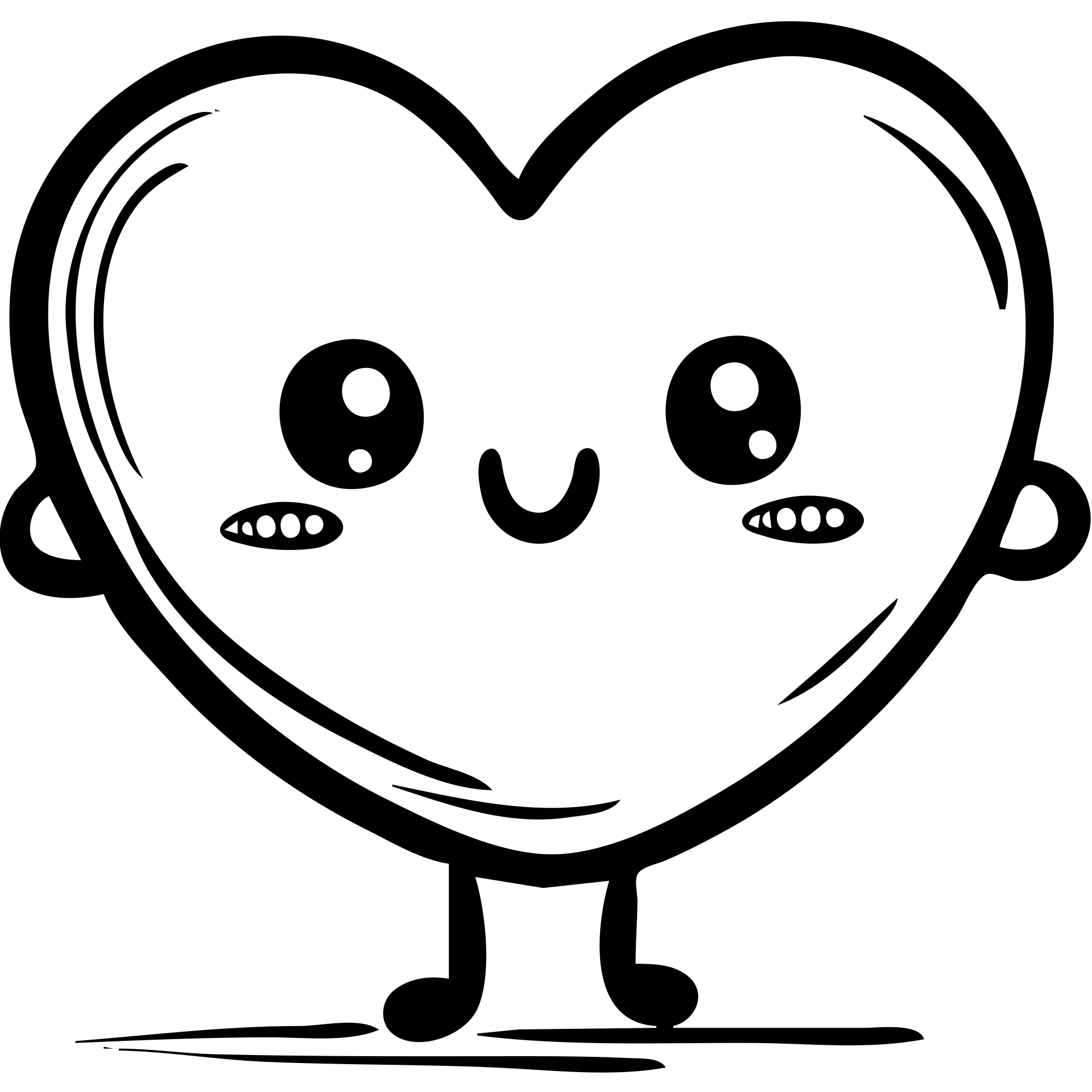 A playful mascot of heart-shaped butt cheeks shown upside down, with cute face, arms and legs. Hand-drawn outline style. emoji