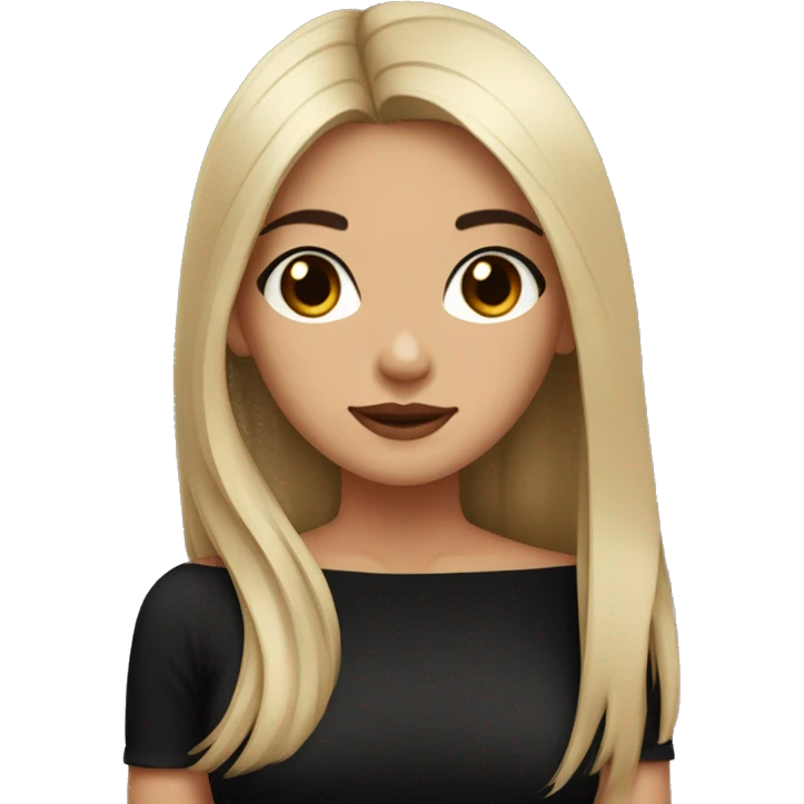 portrait of a girl brown with long black straight hair wearing a black off shoulder top emoji