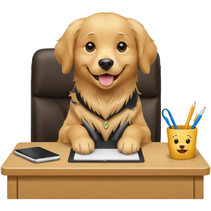 golden retriever receptionist emoji, sitting at a desk, simple and clear expression emoji