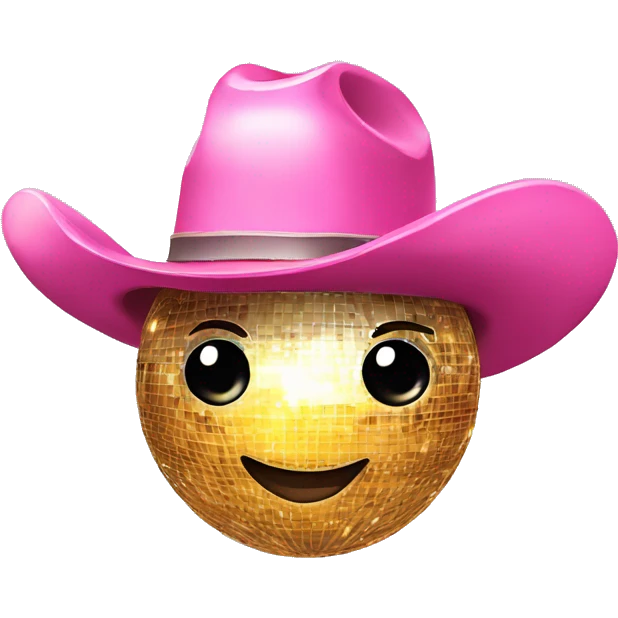 Disco ball wearing pink cowgirl hat emoji