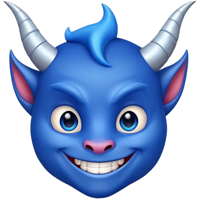 cute smiling blue devil with horns and a friendly face emoji