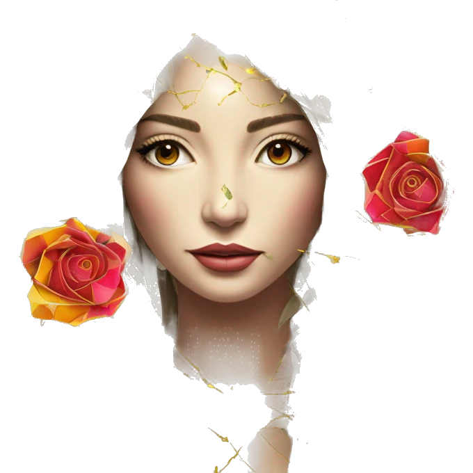  Hemp 420 lady face melting gold drizzle kintsugi multicoloured funky palm leaves tropical made of 420 origami newspaper roses hemp leaves lantern fairy lights paper and hemp leaves in hair emoji