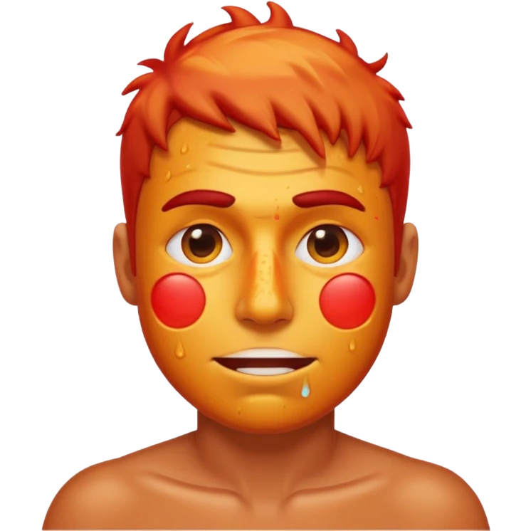 a man with a sunburned red face, sweating, playful emoji style emoji