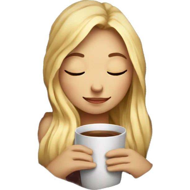 girl inside a blanket sipping coffee eyes closed blonde emoji