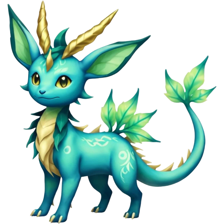 Shiny ethereal elemental Salandit-Leafeon-Vaporeon-hybrid-fusion (full body) emoji