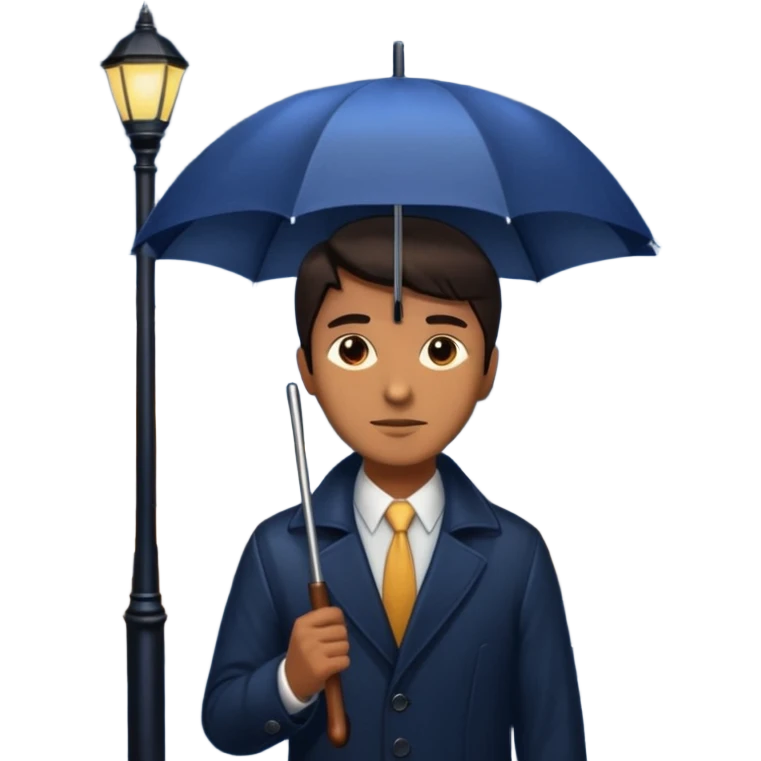 Man with umbrella , streetlight reflection, Midnight Wander. emoji