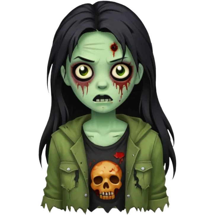 girl zombie with long black hair and green skin emoji
