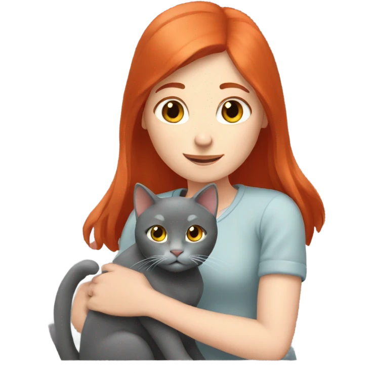 Red hair girl petting her grey cat emoji
