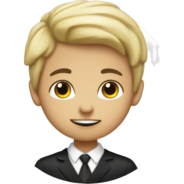 un niño blanco con pelo liso y cafe oscuro con ojos negros cuerpo completo emoji