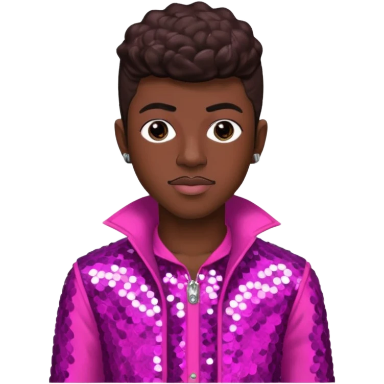 Lil Nas X with dark brown hair, dark pink sequin outfit emoji