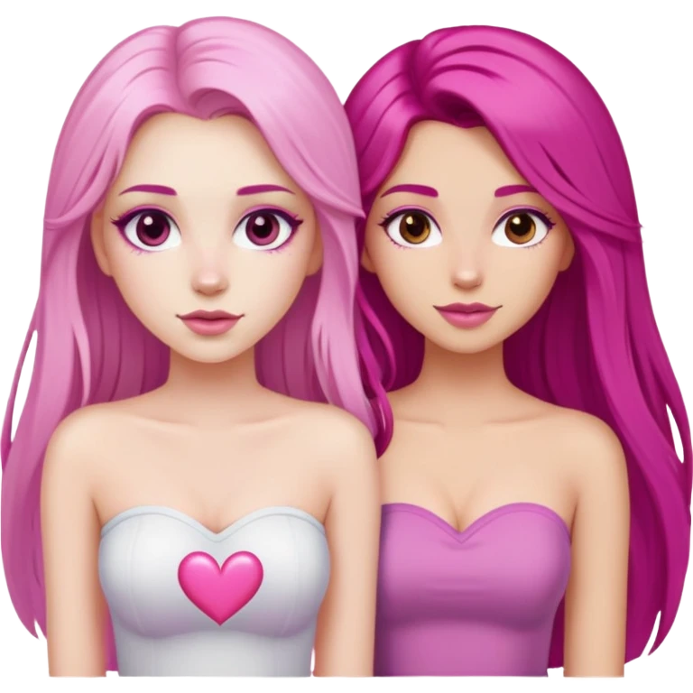 gorgeous pale girl with long magenta hair latina makeup next to a gorgeous girl with blonde hair brown eyes and a light pink heart above them both wearing tube tops emoji
