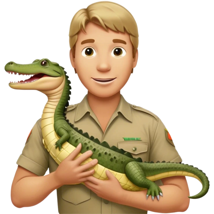 Cinematic Realistic Steve Irwin Portrait Emoji, in his signature khaki attire, holding a crocodile or giving an excited thumbs-up. The scene is lit with vibrant, natural sunlight, emphasizing his adventurous spirit and deep connection to nature. emoji