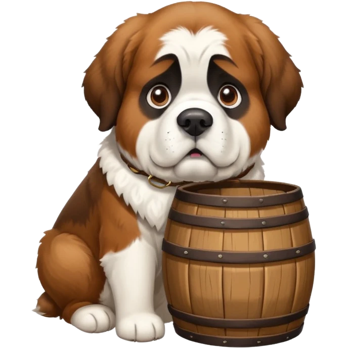 saint bernard swiss rescue dog with barrel around the neck in snowy mountains emoji