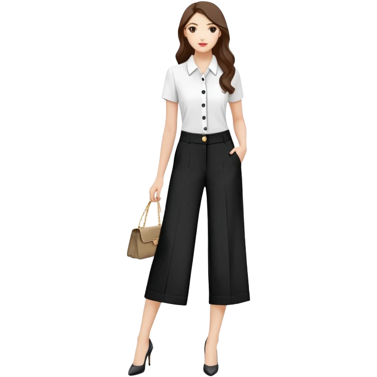 tailored palazzo pants for petite women, moderate wide leg, formal dress pants with button closure, shorter length, elegant office wear, only the garment on white background emoji